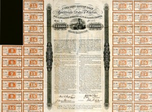 Confederate Cotton Loan Bond signed by John Slidell - 1863 dated £1000 British Pounds Bond - Confederate States of America